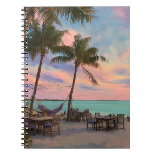 Caderno Espiral Pastel Sunset Beach Hammock Paradise Art