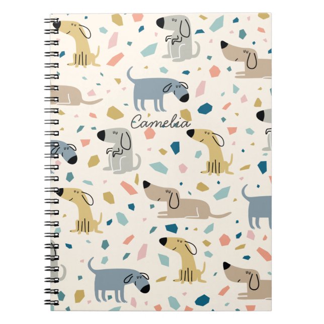 Caderno Espiral Pastel Terrazzo Funny Cute Dog Patterno (Frente)