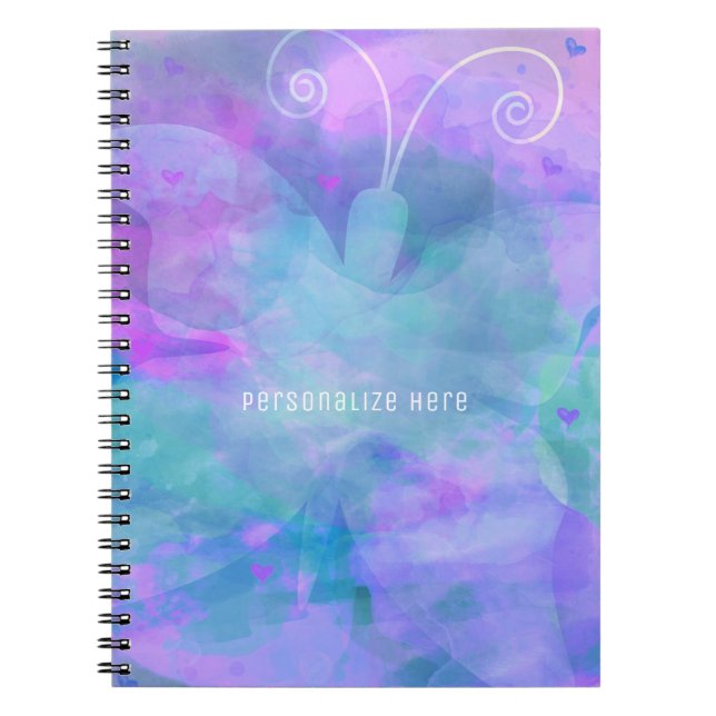 Caderno Espiral Pastel Watercolor Butterfly Personalizada (Frente)
