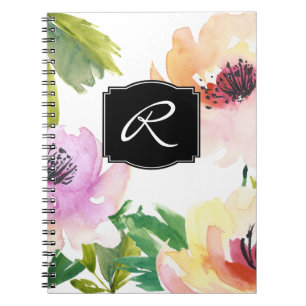 Caderno Espiral Pastel Watercolor Floral Monograma
