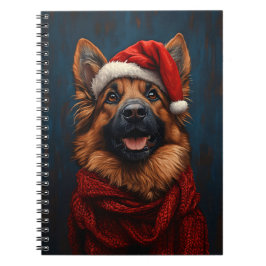 Caderno Espiral Pastor Alemão com um Chapéu de Papai Noel
