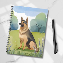 Caderno Espiral Pastor Alemão | Pintura em Aquarela de Cachorro