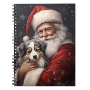 Caderno Espiral Pastor Australiano com Papai Noel Natal