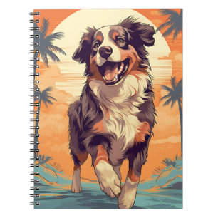 Caderno Espiral Pastor australiano numa praia tropical