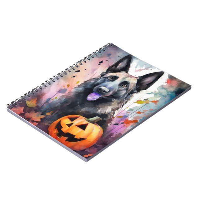Caderno Espiral Pastor Belga Halloween Com Pumpkins Assustado (Left Side)