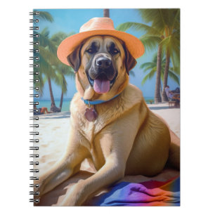 Caderno Espiral Pastor da Anatólia na Praia, presente de verão par
