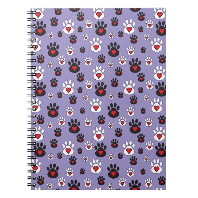 Caderno Espiral Pata Imprime com Corações Vermelhos em Azul (Frente)