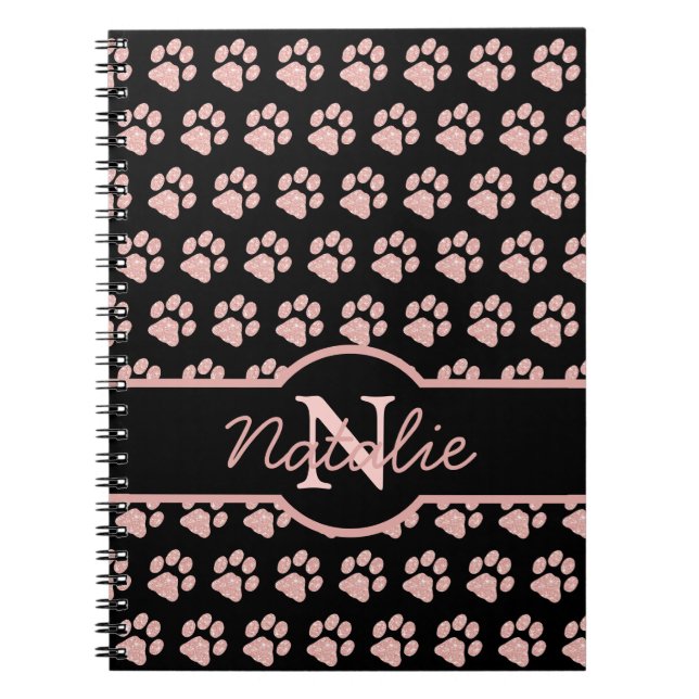 Caderno Espiral Pata Imprime Rosa brilhante Monograma Dourado Mono (Frente)