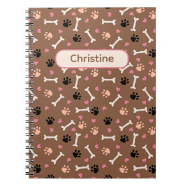 Caderno Espiral Patas e Ossos de Cachorro Fofo e Nome Personalizad