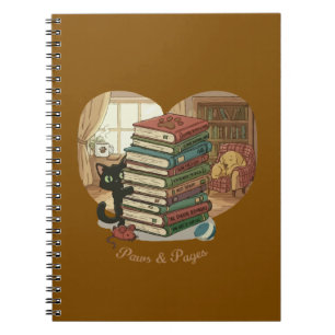 Caderno Espiral Patas & Páginas   Gato Fofo e Cachorro na Bibliote