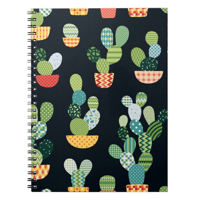 Caderno Espiral Patchwork Cactus Vegetais sem Olhos Padrão (Frente)