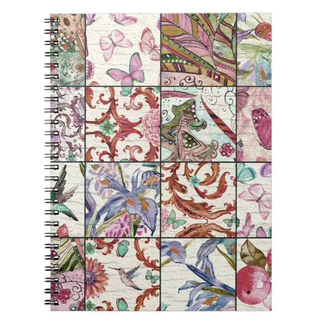 Caderno Espiral Patchwork da Natureza: Chic Seamless Background (Frente)