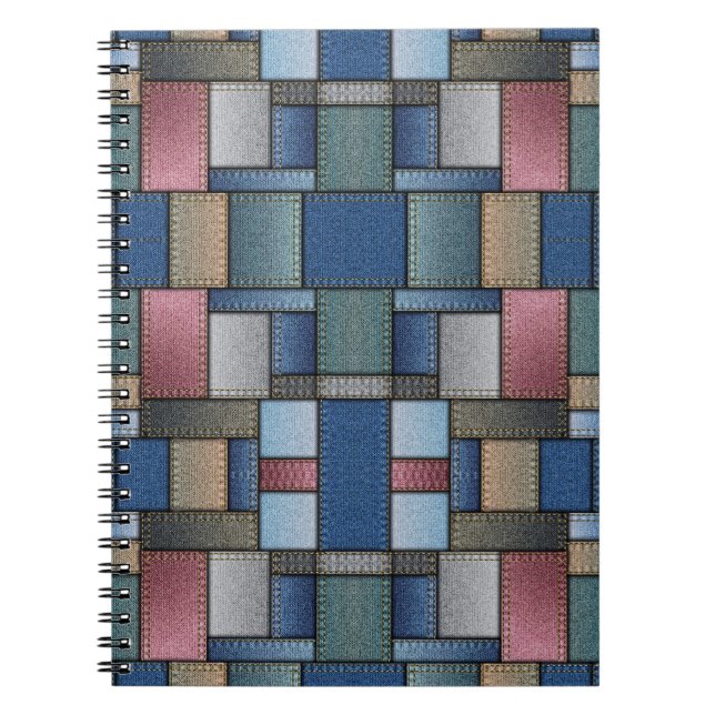 Caderno Espiral Patchwork de Denim (Frente)