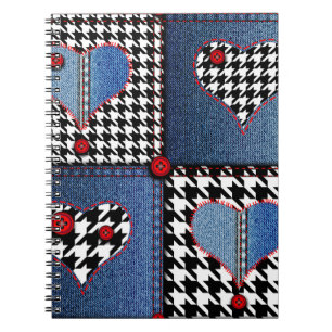 Caderno Espiral Patchwork de Denim: padrão de Tecido sem falhas