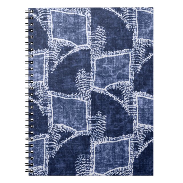 Caderno Espiral Patchwork do Indigo: Textuturado verificado Elegân (Frente)
