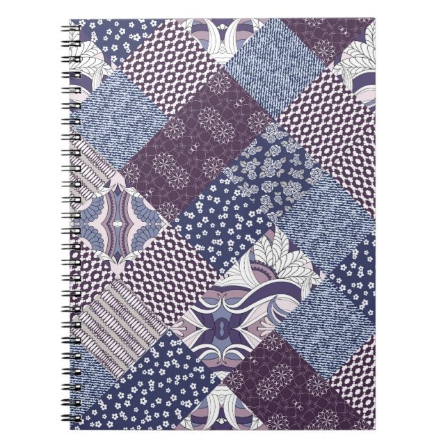 Caderno Espiral Patchwork Doodle: Vintage Boho Seamless. (Frente)