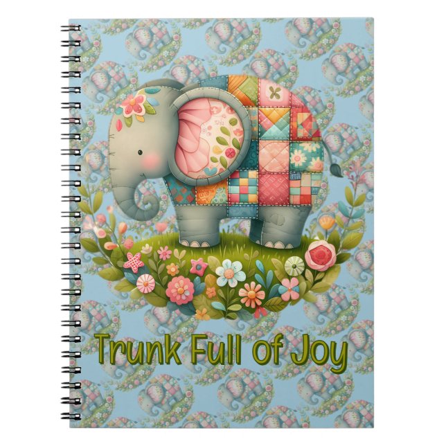 Caderno Espiral Patchwork Elephant Floral Meadow Charm (Frente)