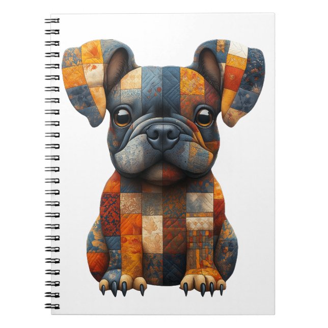 Caderno Espiral Patchwork French Bulldog Notebook (Frente)
