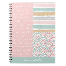 Caderno Espiral Patchwork Love Hearts Rainbow Pastel Notebook