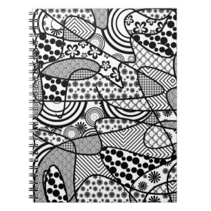 Caderno Espiral Patchwork Preto e Branco de Padrões 02