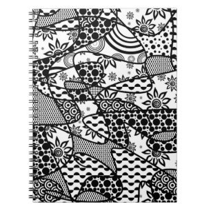 Caderno Espiral Patchwork Preto e Branco Padrão 03