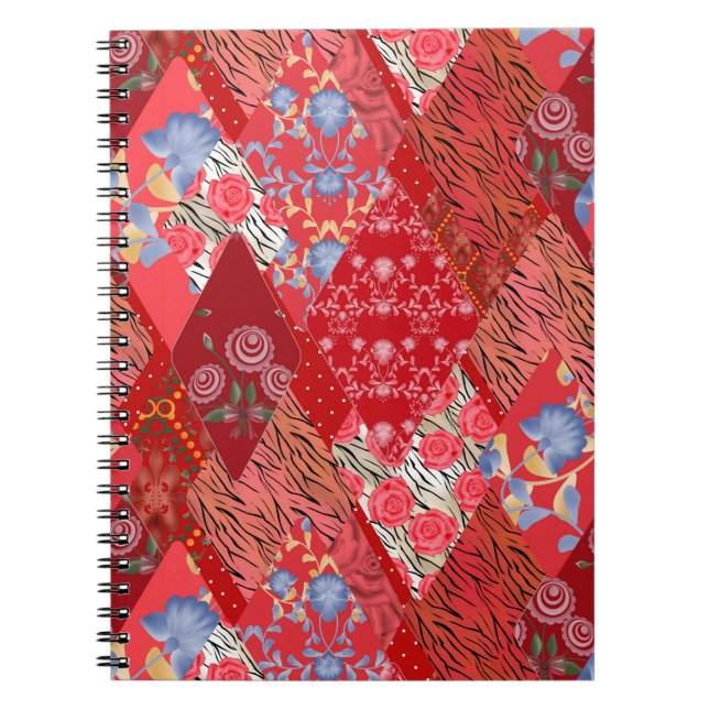 Caderno Espiral Patchwork, vermelho, vermelho (Frente)