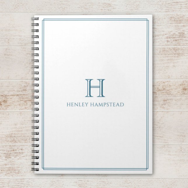 Caderno Espiral Patina Azul Moderno com Bordas Iniciais (Criador carregado)