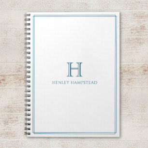 Caderno Espiral Patina Inicial Moderna Borda Azul
