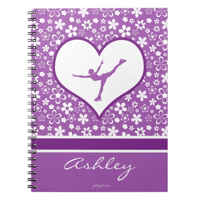 Caderno Espiral Patinagem artística roxo Monogrammed do teste (Frente)