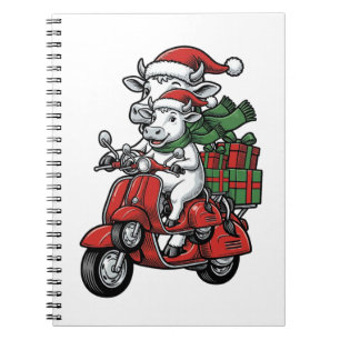 Caderno Espiral Patinete de Cavalgar Vaca de Natal Engraçado Desig
