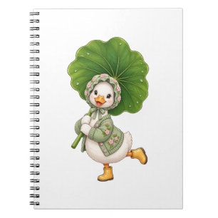 Caderno Espiral Patinho Fofo com Guarda-chuva de Folha – Primavera