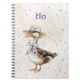 Caderno Espiral Pato com Chapéu e Laço Floral Azul