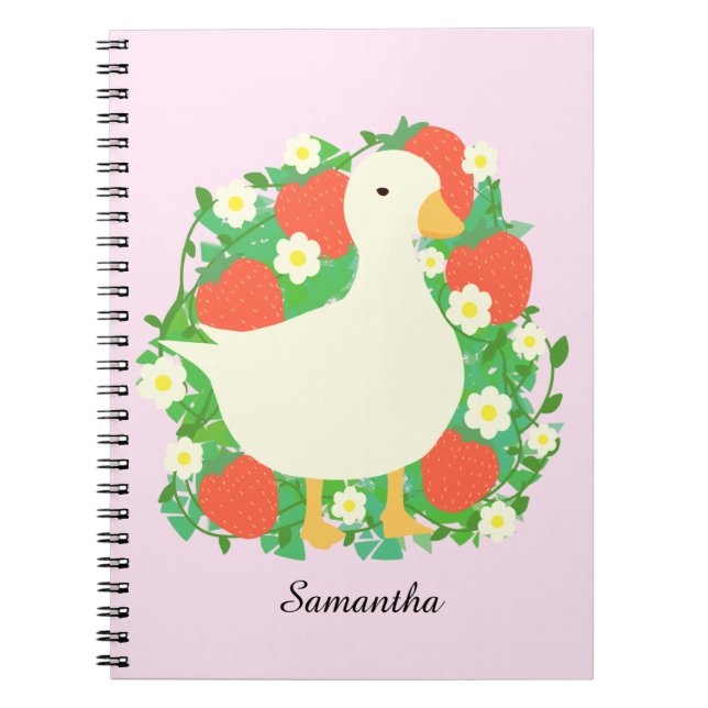Caderno Espiral Pato de Ganso de Morango Floral (Frente)