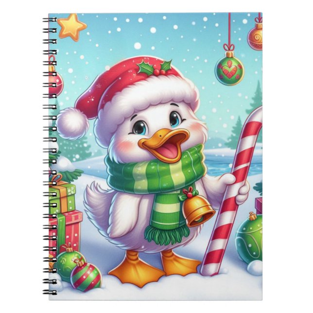 Caderno Espiral Pato de Natal bonito e colorido (Frente)