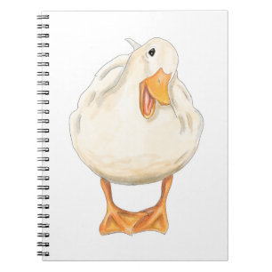 Caderno Espiral Pato Feliz, Animal Fofo, Arte Original, Cor da Águ