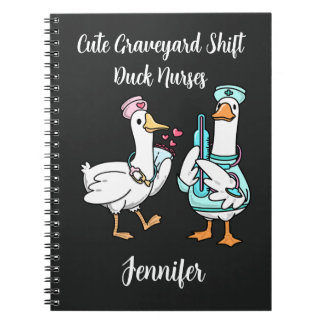Caderno Espiral Pato Fofo do Turno da Noite Nome de Enfermeiras En