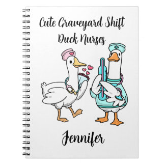 Caderno Espiral Pato Fofo do Turno da Noite Nome de Enfermeiras En
