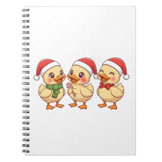 Caderno Espiral Patos de Natal Fofos Kawaii | Férias Festivas