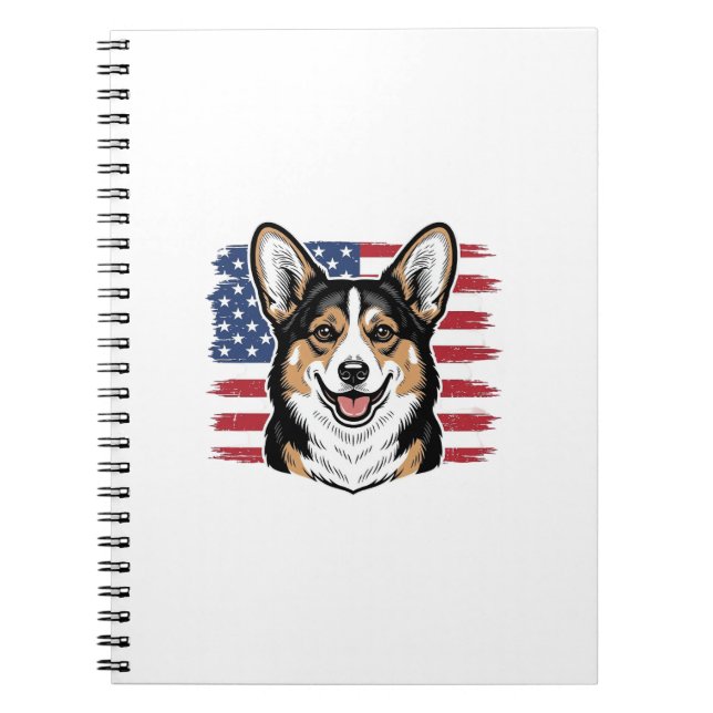 Caderno Espiral Patriotic Corgi American Flag Vintage Vector Desig (Frente)