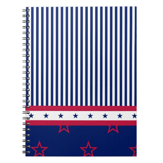 Caderno Espiral Patriotic stars stripes red white blue USA Freedom (Frente)