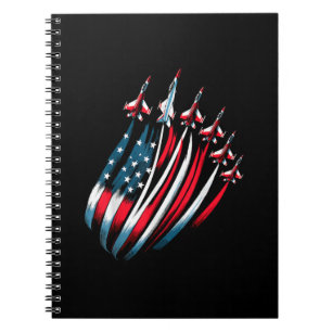 Caderno Espiral Patriótica USA Flag Fighter Jets Boys 4 de julho