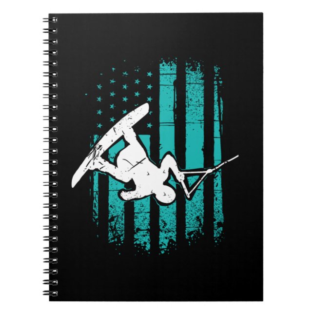Caderno Espiral Patriótico EUA Flag Wakeboarder Wakeboard (Frente)