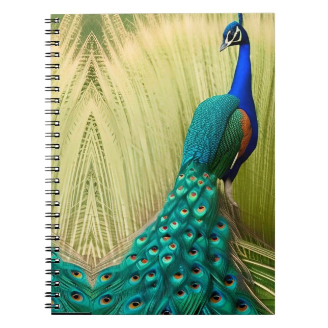 Caderno Espiral Pavão Azul na grama (Frente)