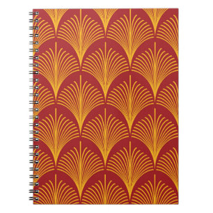 Caderno Espiral Pavão Dourado Vermelho: Art Deco.