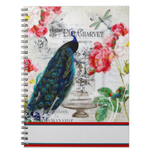 Caderno Espiral Pavão e rosas