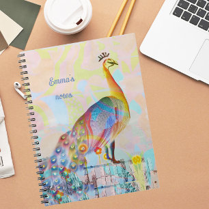 Caderno Espiral Pavão majestoso numa cerca - abstrato