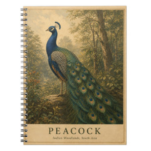Caderno Espiral Pavão Woodlands indiano VINTAGE