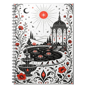Caderno Espiral Pavilhão do Jardim Encantado Noite Celestial Illus