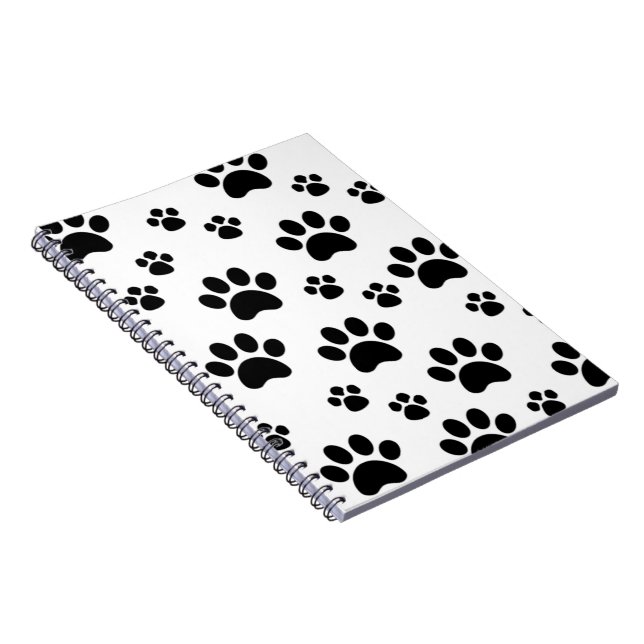 Caderno Espiral Pawprint preto e branco (Lado Direito)