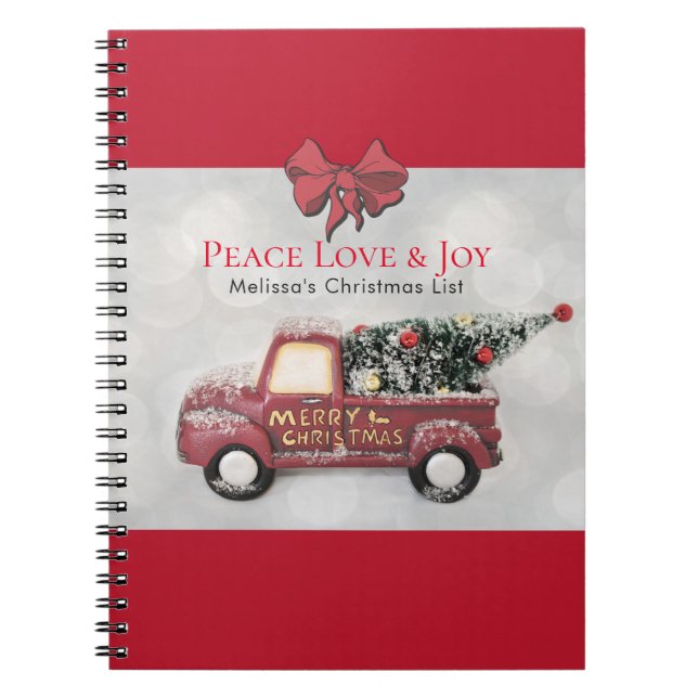 Caderno Espiral Paz Amor e Joy Toy Truck Feliz Natal (Frente)